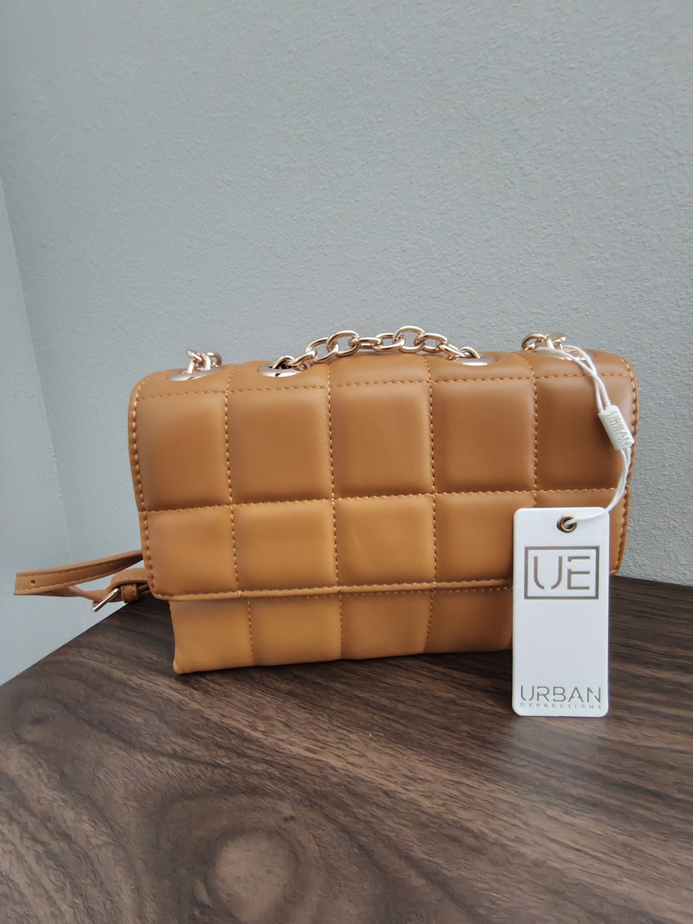 Urban Expressions Tan Quilted Chain-Handle Crossbody Bag
